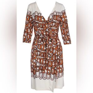 DVF Diane Von Furstenberg 8 New Julian Ruri Print Silk Wrap Dress Cream Orange